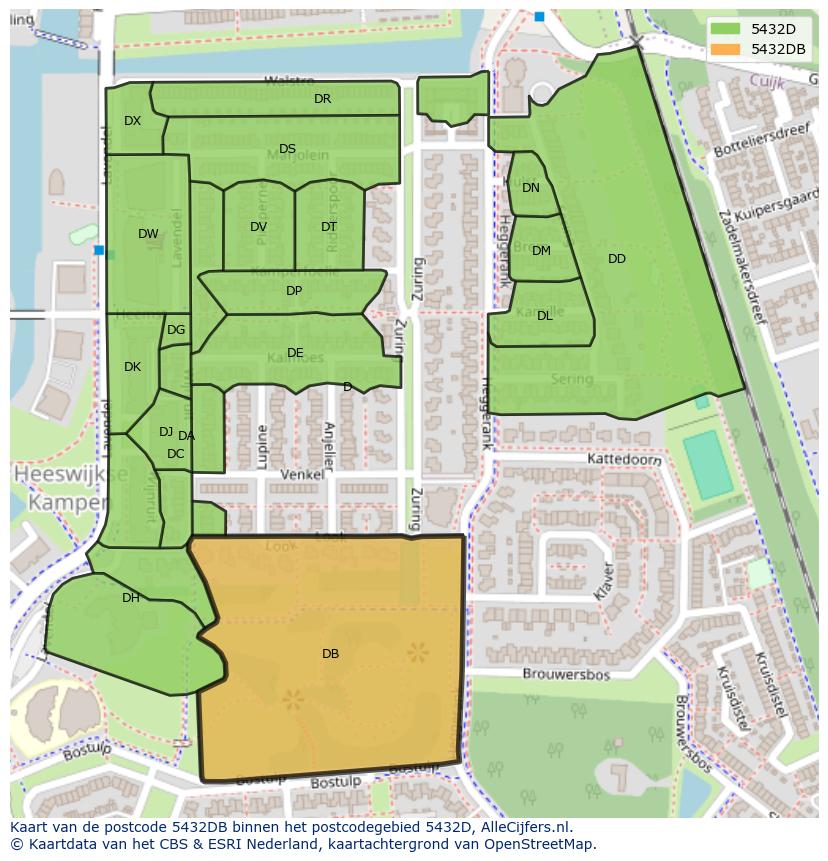 Afbeelding van het postcodegebied 5432 DB op de kaart.