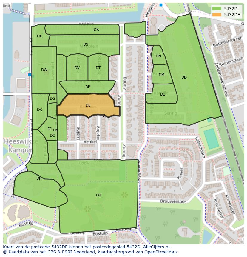 Afbeelding van het postcodegebied 5432 DE op de kaart.