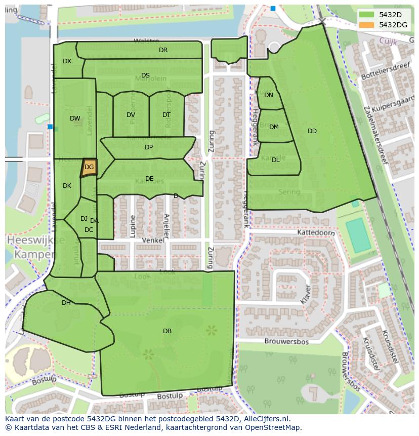Afbeelding van het postcodegebied 5432 DG op de kaart.
