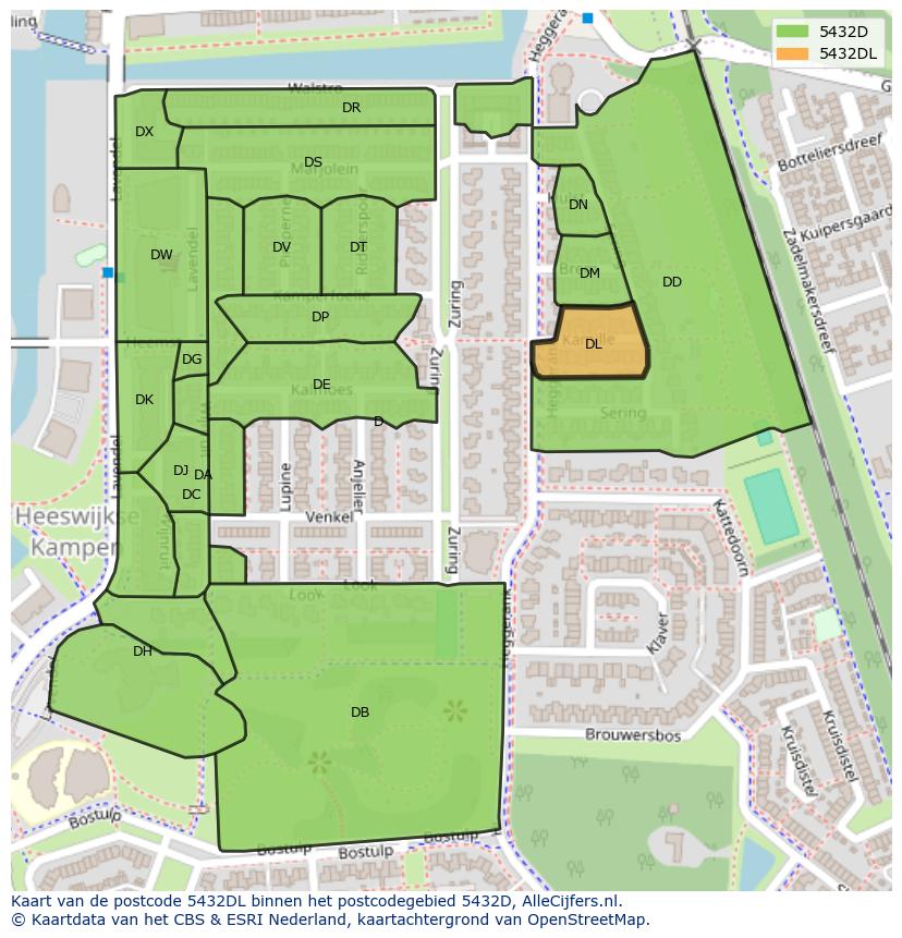 Afbeelding van het postcodegebied 5432 DL op de kaart.