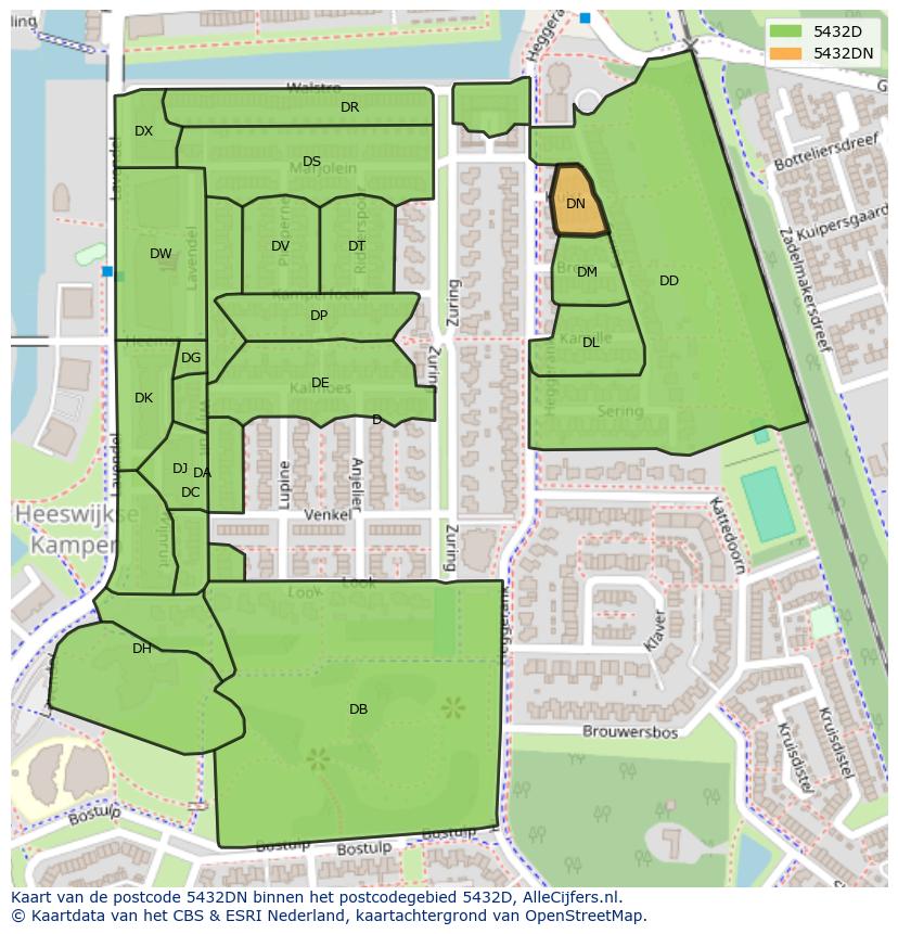 Afbeelding van het postcodegebied 5432 DN op de kaart.