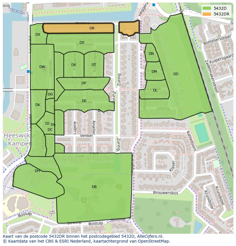 Afbeelding van het postcodegebied 5432 DR op de kaart.