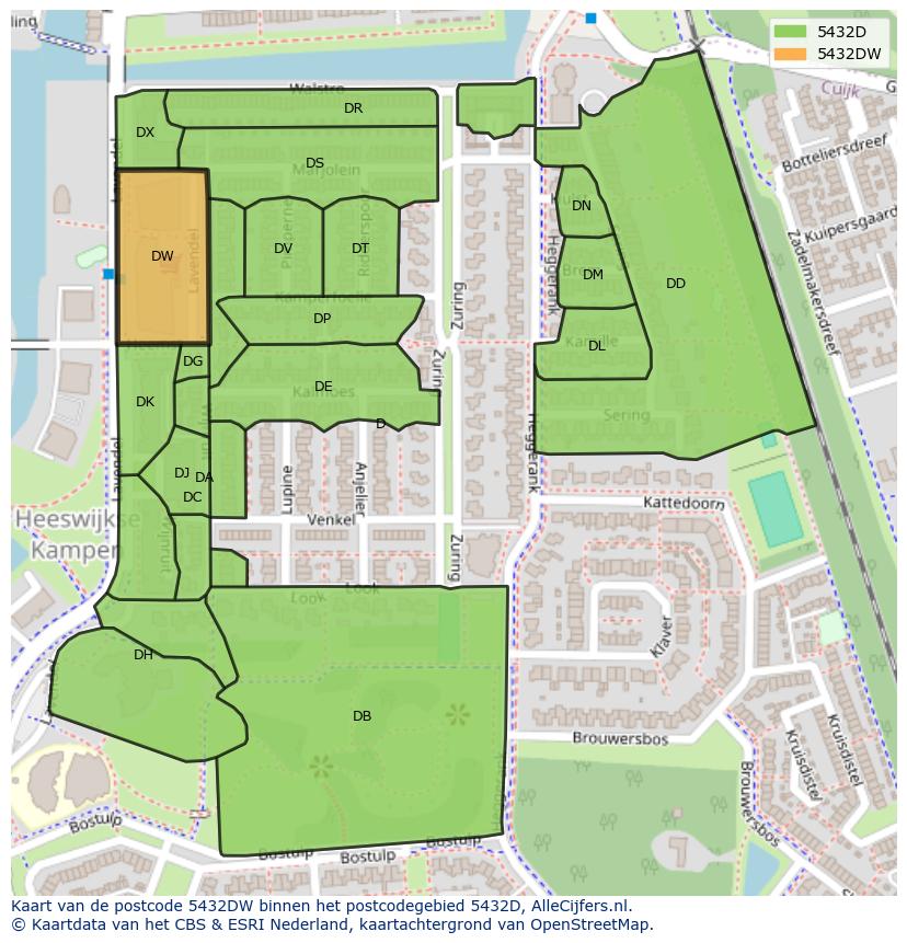 Afbeelding van het postcodegebied 5432 DW op de kaart.