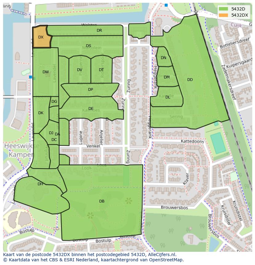 Afbeelding van het postcodegebied 5432 DX op de kaart.