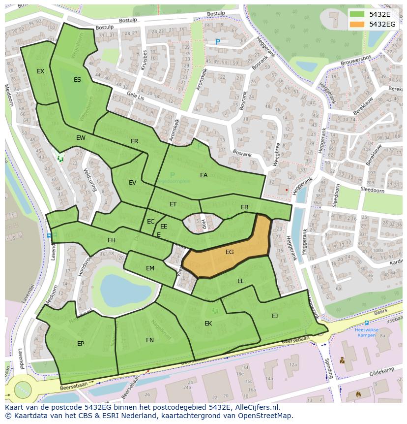 Afbeelding van het postcodegebied 5432 EG op de kaart.