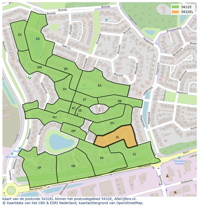 Afbeelding van het postcodegebied 5432 EL op de kaart.