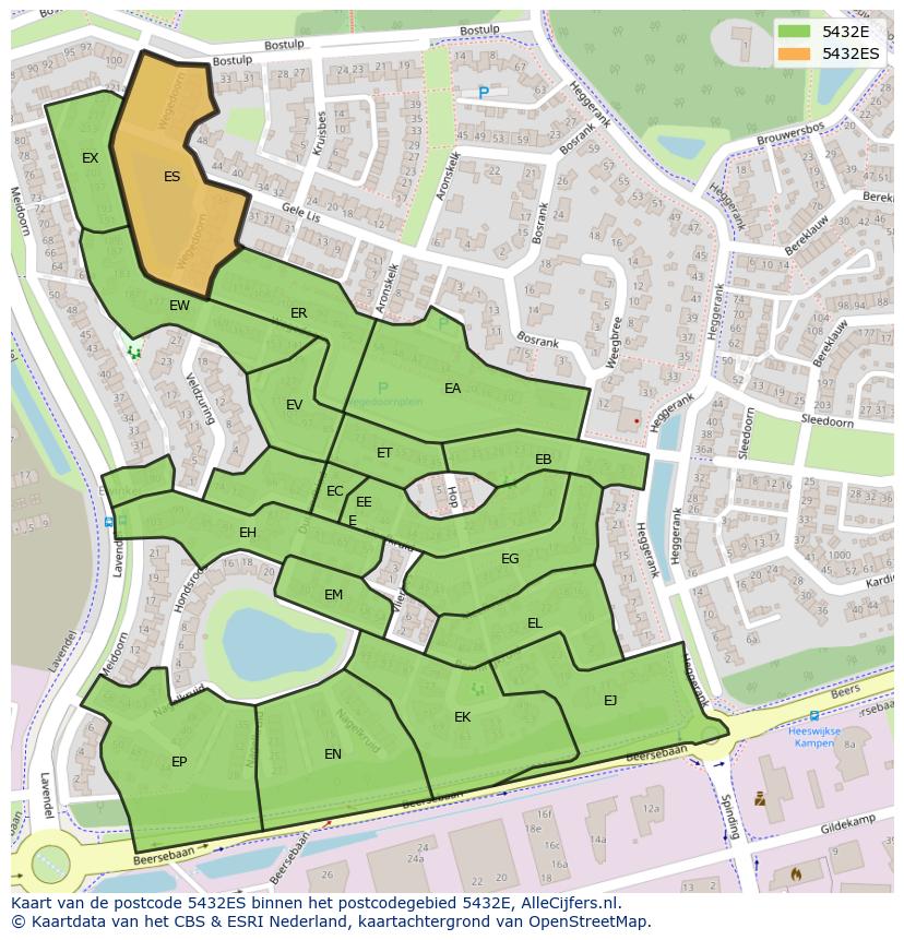 Afbeelding van het postcodegebied 5432 ES op de kaart.