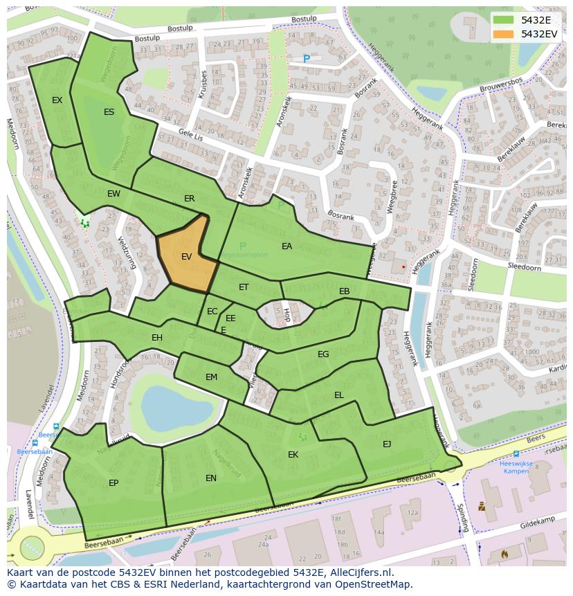 Afbeelding van het postcodegebied 5432 EV op de kaart.
