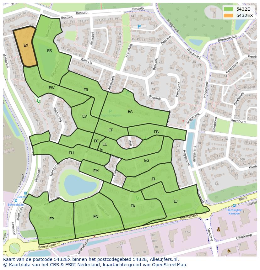 Afbeelding van het postcodegebied 5432 EX op de kaart.