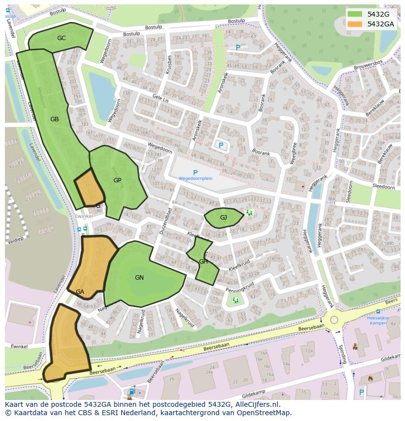 Afbeelding van het postcodegebied 5432 GA op de kaart.
