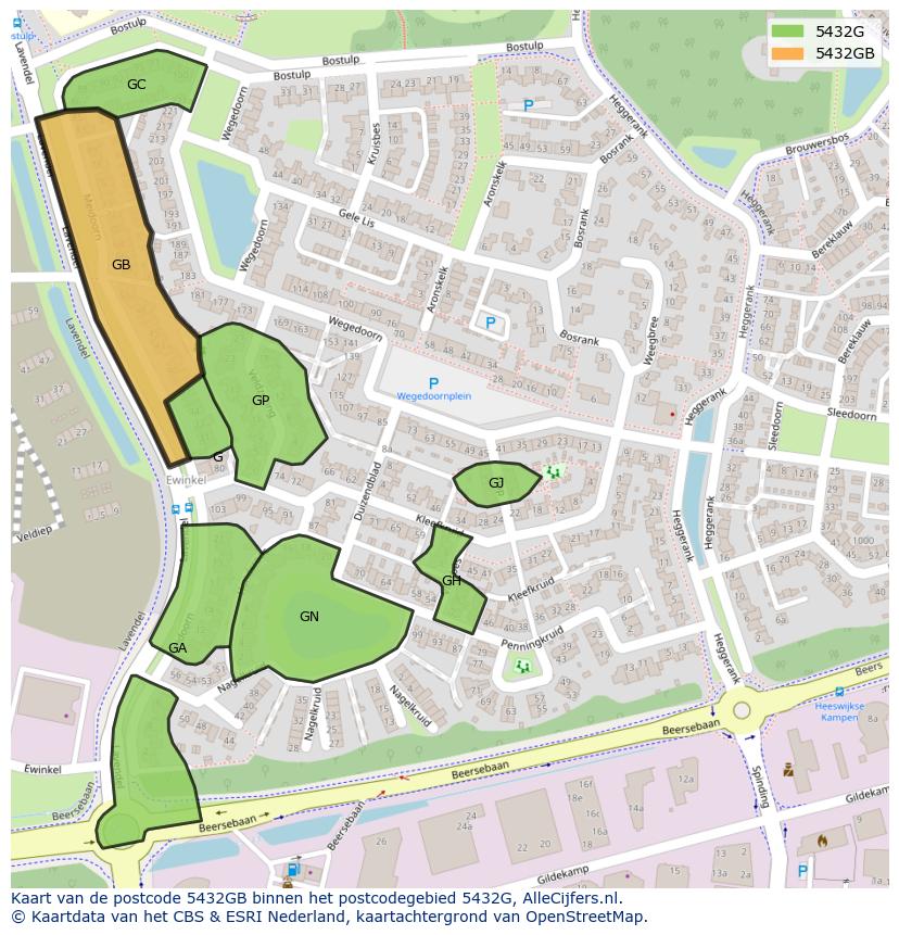 Afbeelding van het postcodegebied 5432 GB op de kaart.
