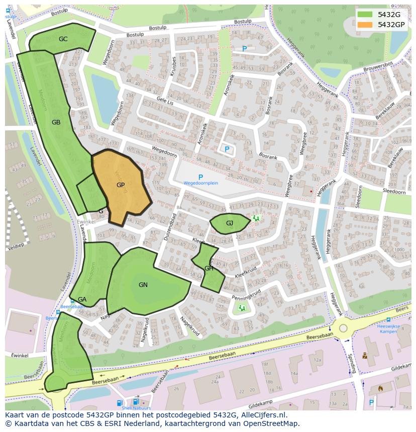 Afbeelding van het postcodegebied 5432 GP op de kaart.