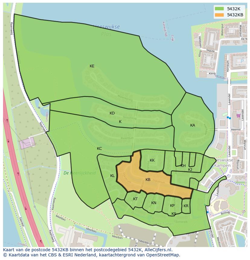Afbeelding van het postcodegebied 5432 KB op de kaart.
