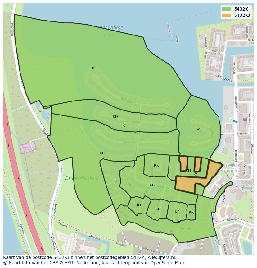 Afbeelding van het postcodegebied 5432 KJ op de kaart.