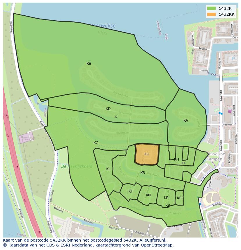 Afbeelding van het postcodegebied 5432 KK op de kaart.