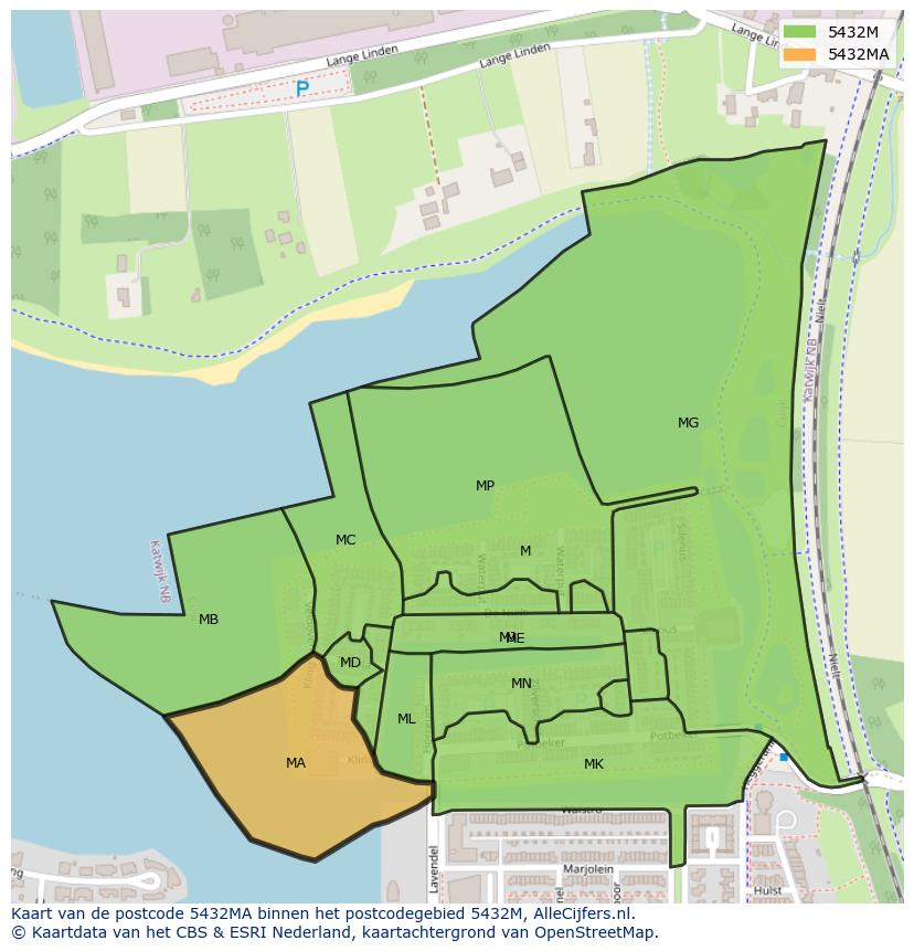 Afbeelding van het postcodegebied 5432 MA op de kaart.