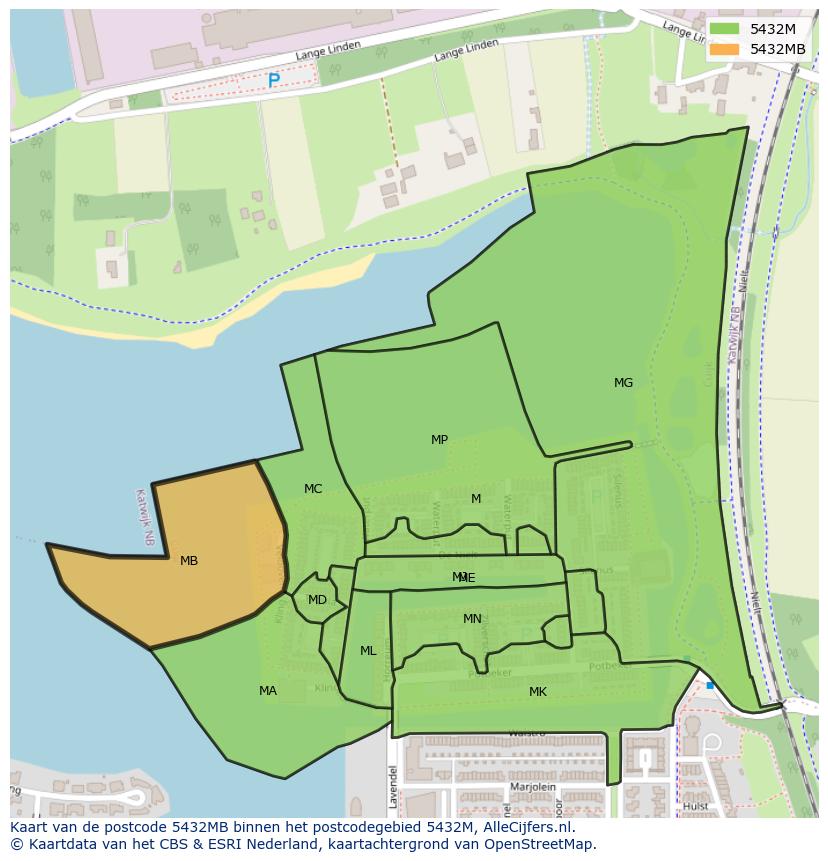 Afbeelding van het postcodegebied 5432 MB op de kaart.