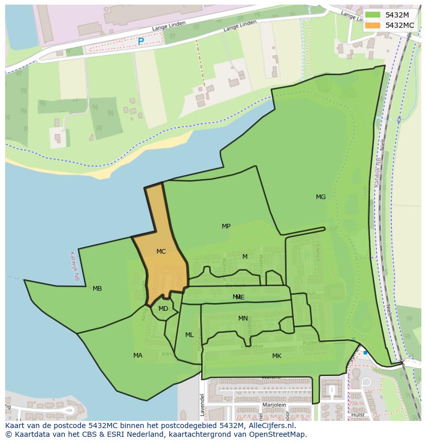 Afbeelding van het postcodegebied 5432 MC op de kaart.
