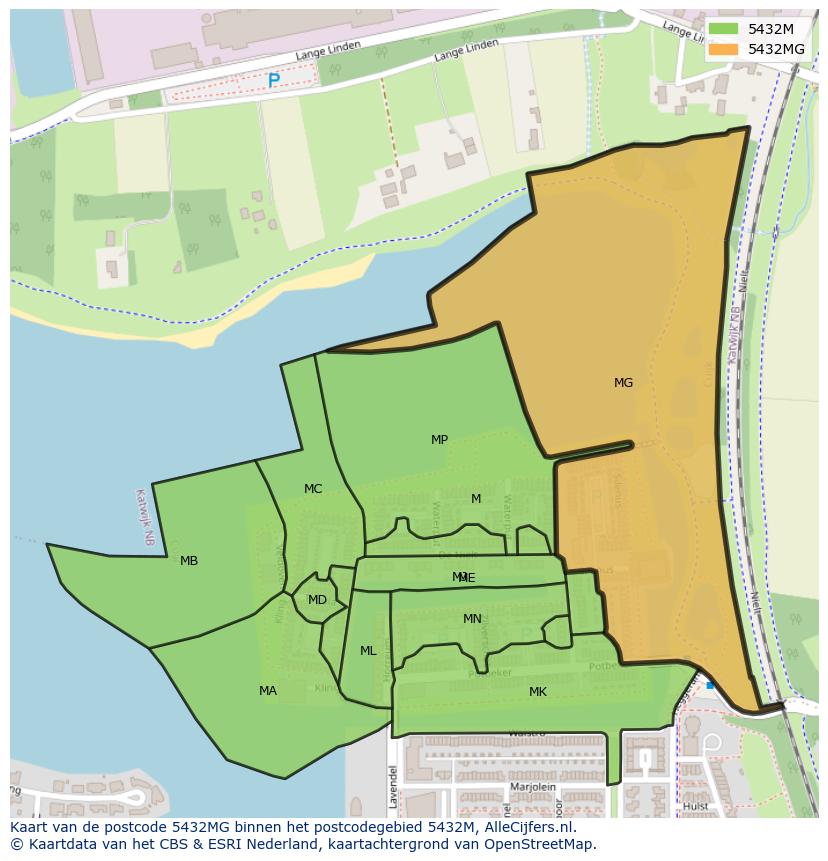 Afbeelding van het postcodegebied 5432 MG op de kaart.