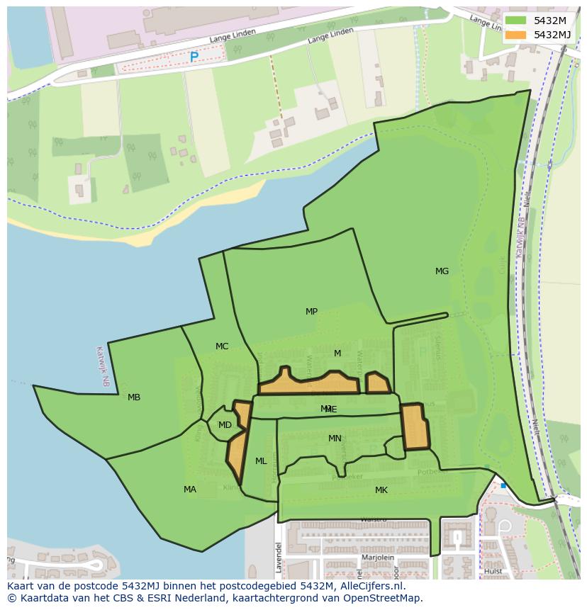 Afbeelding van het postcodegebied 5432 MJ op de kaart.
