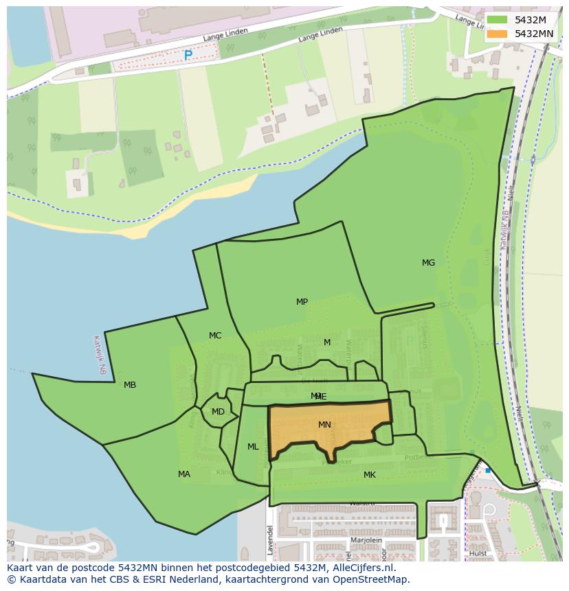 Afbeelding van het postcodegebied 5432 MN op de kaart.