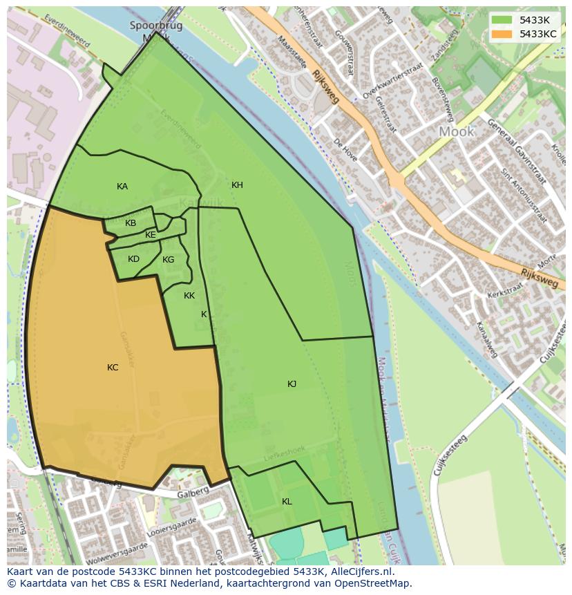 Afbeelding van het postcodegebied 5433 KC op de kaart.