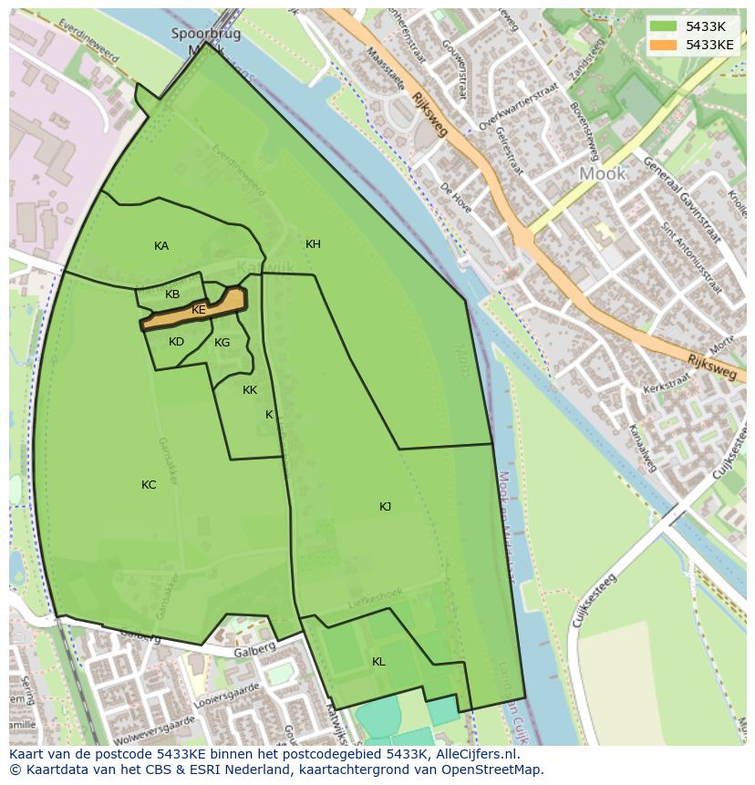 Afbeelding van het postcodegebied 5433 KE op de kaart.