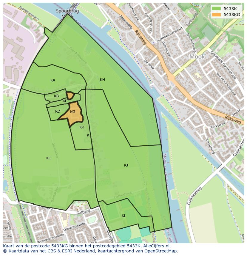 Afbeelding van het postcodegebied 5433 KG op de kaart.