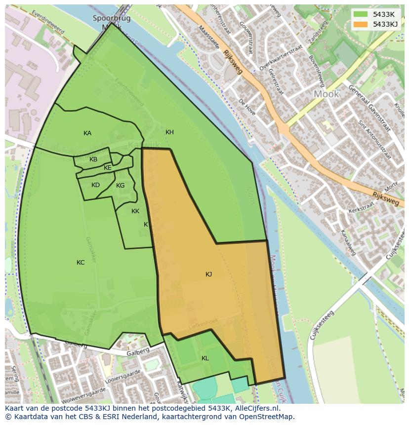 Afbeelding van het postcodegebied 5433 KJ op de kaart.