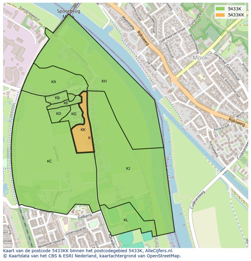 Afbeelding van het postcodegebied 5433 KK op de kaart.