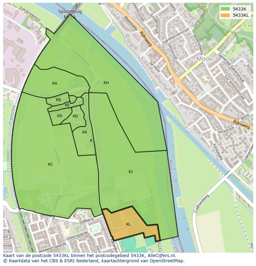 Afbeelding van het postcodegebied 5433 KL op de kaart.