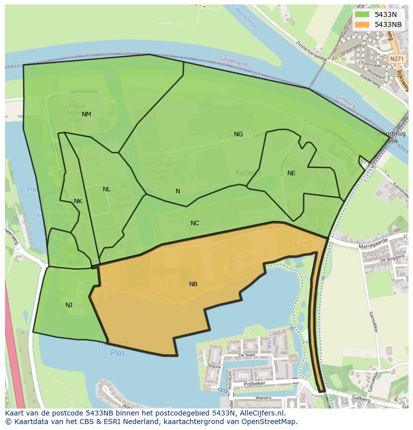 Afbeelding van het postcodegebied 5433 NB op de kaart.