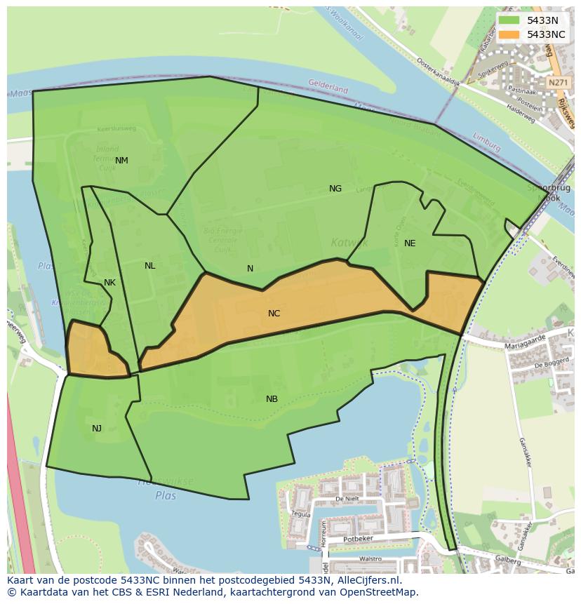 Afbeelding van het postcodegebied 5433 NC op de kaart.