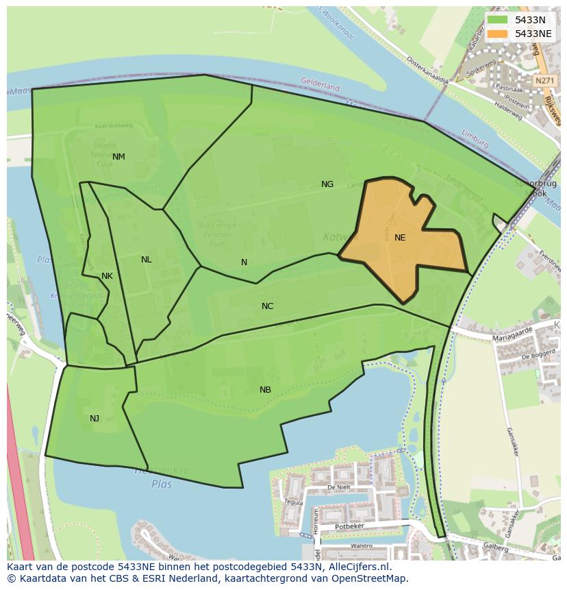 Afbeelding van het postcodegebied 5433 NE op de kaart.