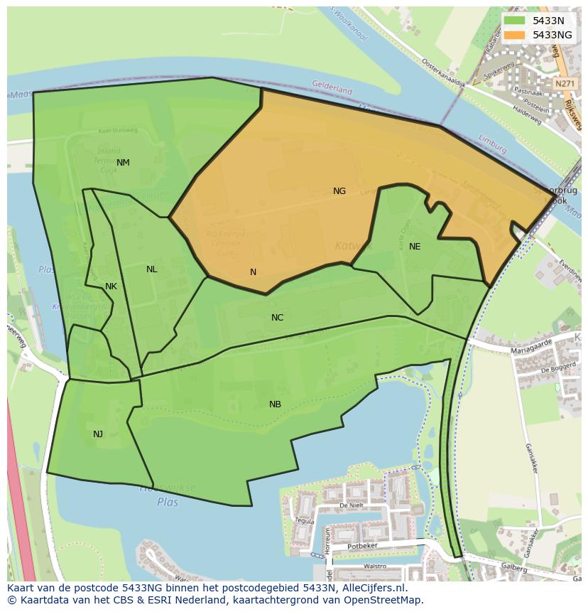 Afbeelding van het postcodegebied 5433 NG op de kaart.