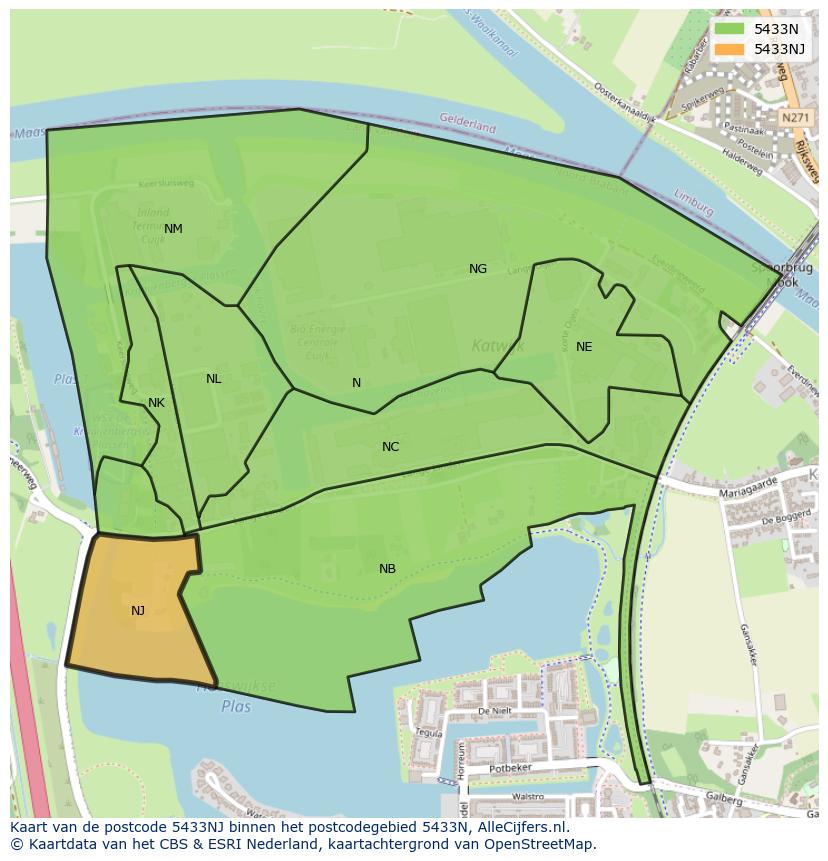Afbeelding van het postcodegebied 5433 NJ op de kaart.
