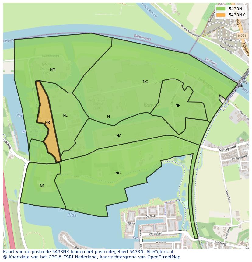 Afbeelding van het postcodegebied 5433 NK op de kaart.