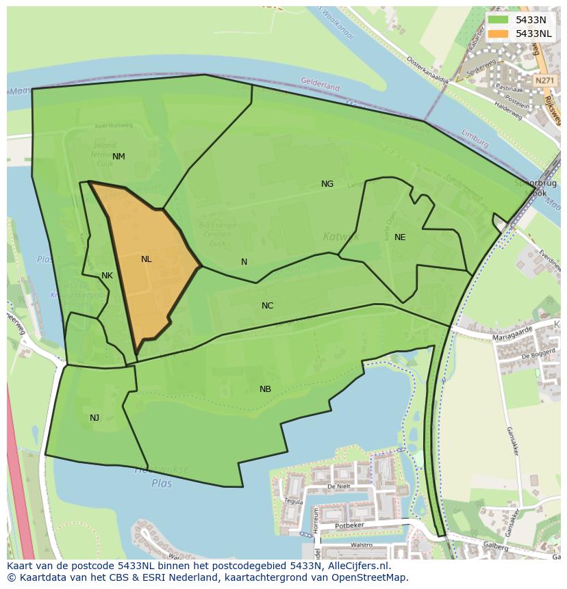 Afbeelding van het postcodegebied 5433 NL op de kaart.