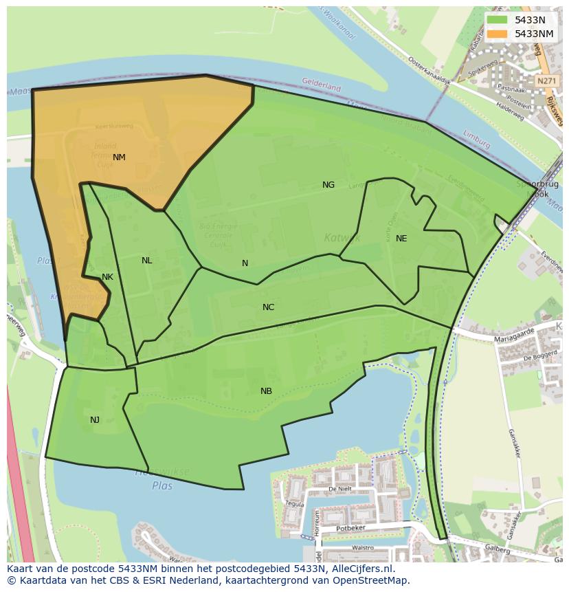 Afbeelding van het postcodegebied 5433 NM op de kaart.