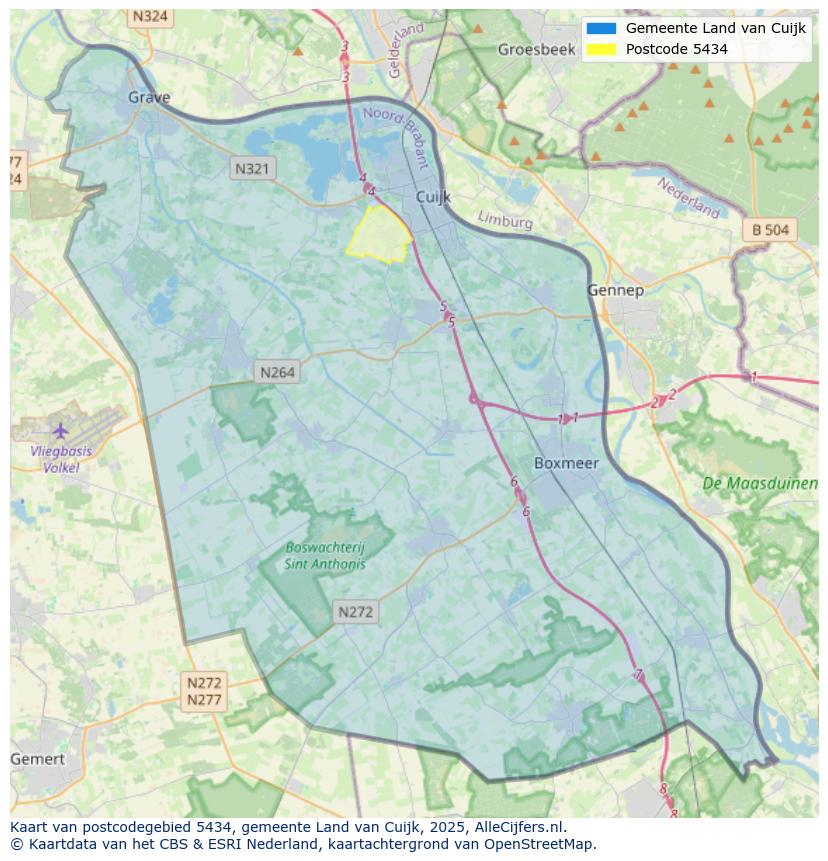 Afbeelding van het postcodegebied 5434 op de kaart.