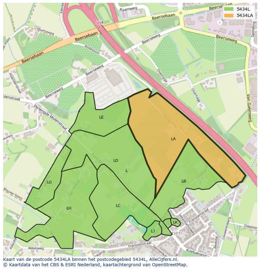 Afbeelding van het postcodegebied 5434 LA op de kaart.