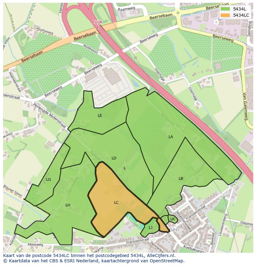 Afbeelding van het postcodegebied 5434 LC op de kaart.