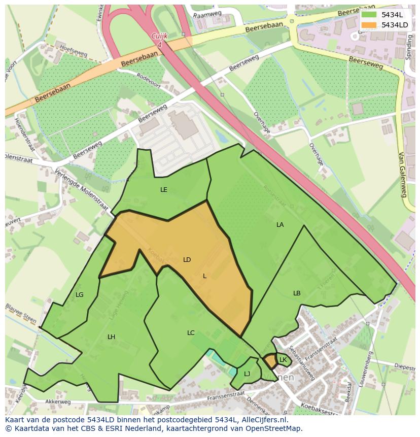 Afbeelding van het postcodegebied 5434 LD op de kaart.