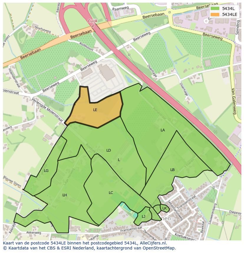 Afbeelding van het postcodegebied 5434 LE op de kaart.