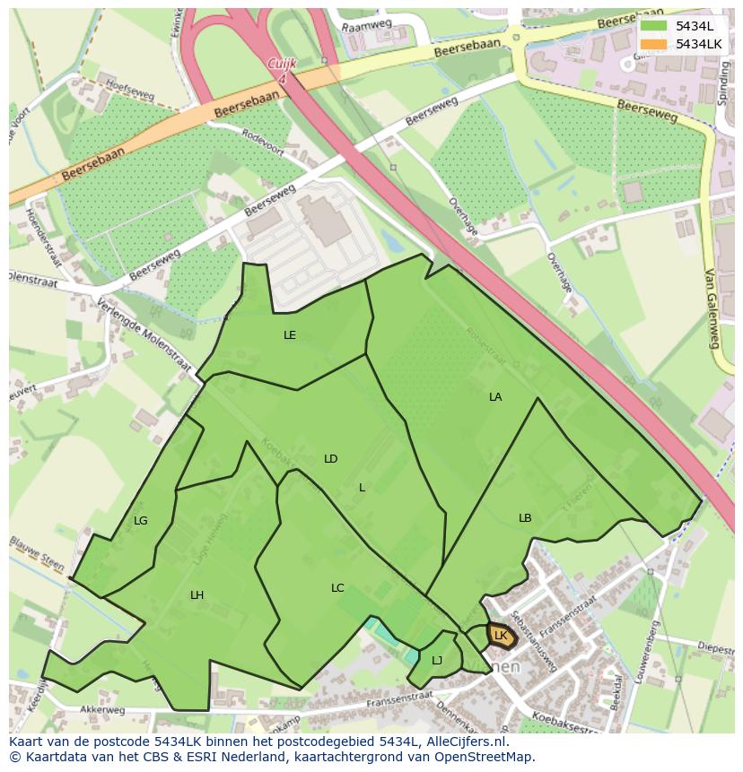 Afbeelding van het postcodegebied 5434 LK op de kaart.