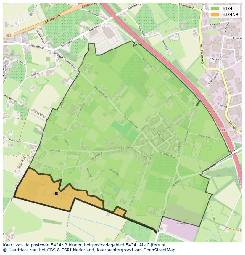 Afbeelding van het postcodegebied 5434 NB op de kaart.