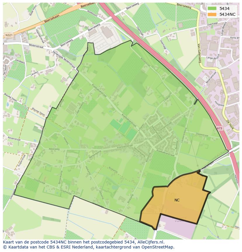 Afbeelding van het postcodegebied 5434 NC op de kaart.