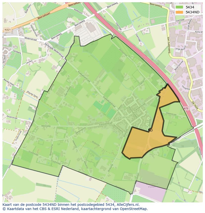 Afbeelding van het postcodegebied 5434 ND op de kaart.