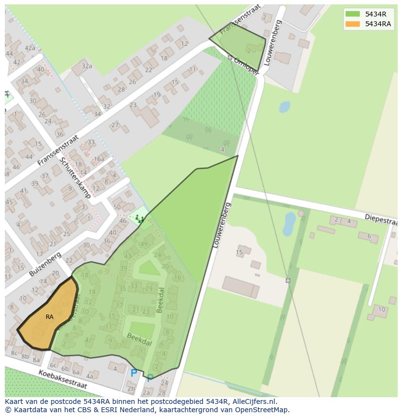 Afbeelding van het postcodegebied 5434 RA op de kaart.