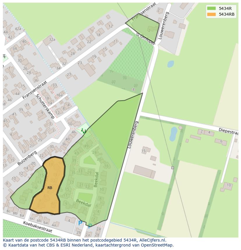 Afbeelding van het postcodegebied 5434 RB op de kaart.